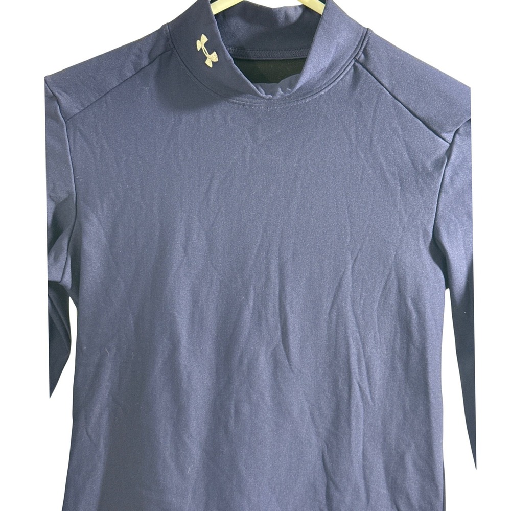 Under Armour Base Layer Mens Medium Mock Neck Long Sleeve Navy Compression Shirt - Picture 2 of 8